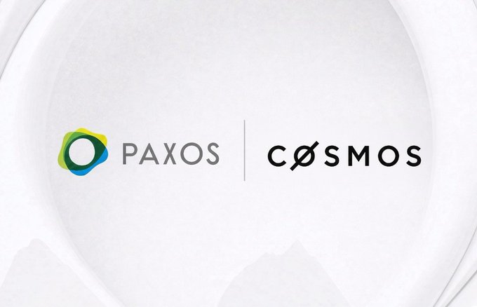 Image 10: A minimalist graphic displaying the logos for 'PAXOS' and 'COSMOS' side by side on a light, textured background.