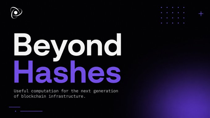The image features a black background with purple text that reads "Beyond Hashes" and "useful compilation for the next generation of Blockchain Infrastructure." The text is written in white letters against a dark background. There are also some small circles scattered throughout the image, adding visual interest without being too distracting from the main content.