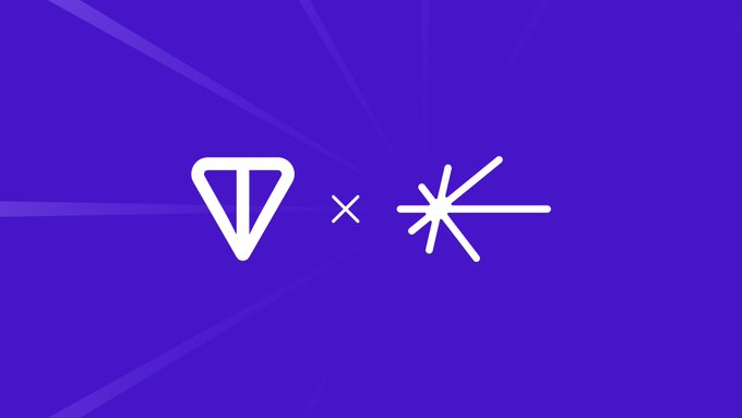 A purple promotional graphic featuring two white logos separated by an 'x', indicating a collaboration or partnership.