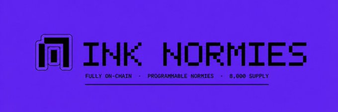 A purple banner displays the 'INK NORMIES' logo with the text 'FULLY ON-CHAIN · PROGRAMMABLE NORMIES · 8,000 SUPPLY'.