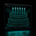A digital render of a birthday-style cake with candles, displaying a candlestick price chart pattern in green against a dark background.
