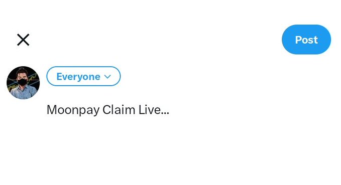 The image shows a social media post composer with the text "Moonpay Claim Live..." being typed, capturing the moment of anticipation and frustration the caption describes. The post highlights the classic experience of seeing a "claim live" notification only to be met with endless refreshing on MoonPay's claim page.