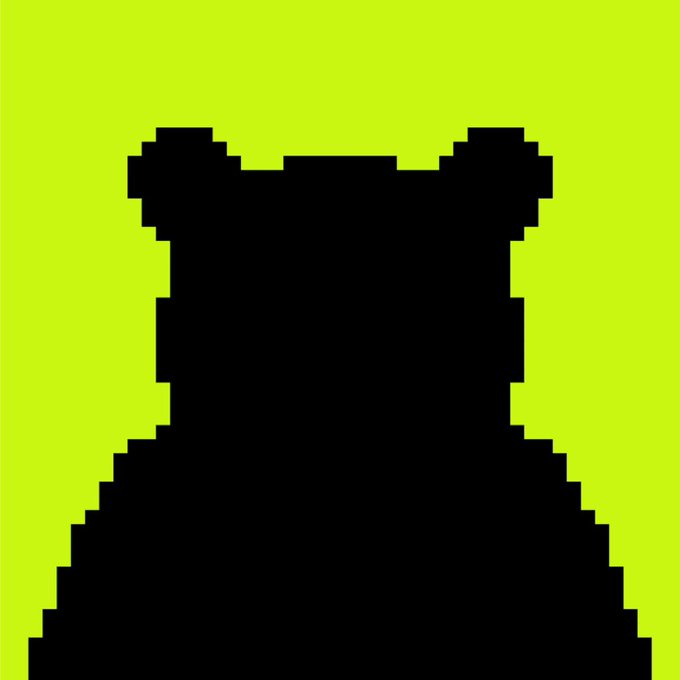 A pixel art silhouette of a bear-like character on a bright lime green background.