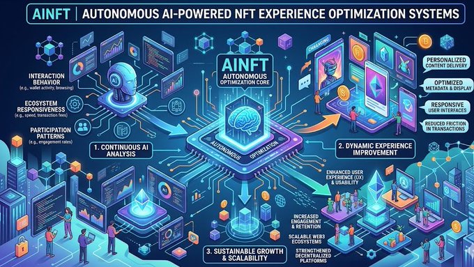 The image features a large, colorful infographic that illustrates an AI-powered NFT experience optimization system. The system is designed to optimize user experiences within a decentralized ecosystem by continuously monitoring and adjusting various factors such as multimedia content, user preferences, and engagement levels. The infographic also highlights the importance of user experience optimization in maintaining engagement and scalability across different ecosystems containing complex multimedia environments.

The post emphasizes that user experience optimization remains essential for the success of NFTs within these ecosystems. It suggests that by continuously monitoring and adjusting various factors, AI-powered systems can help maintain a high level of user satisfaction and ensure the smooth operation of decentralized networks.