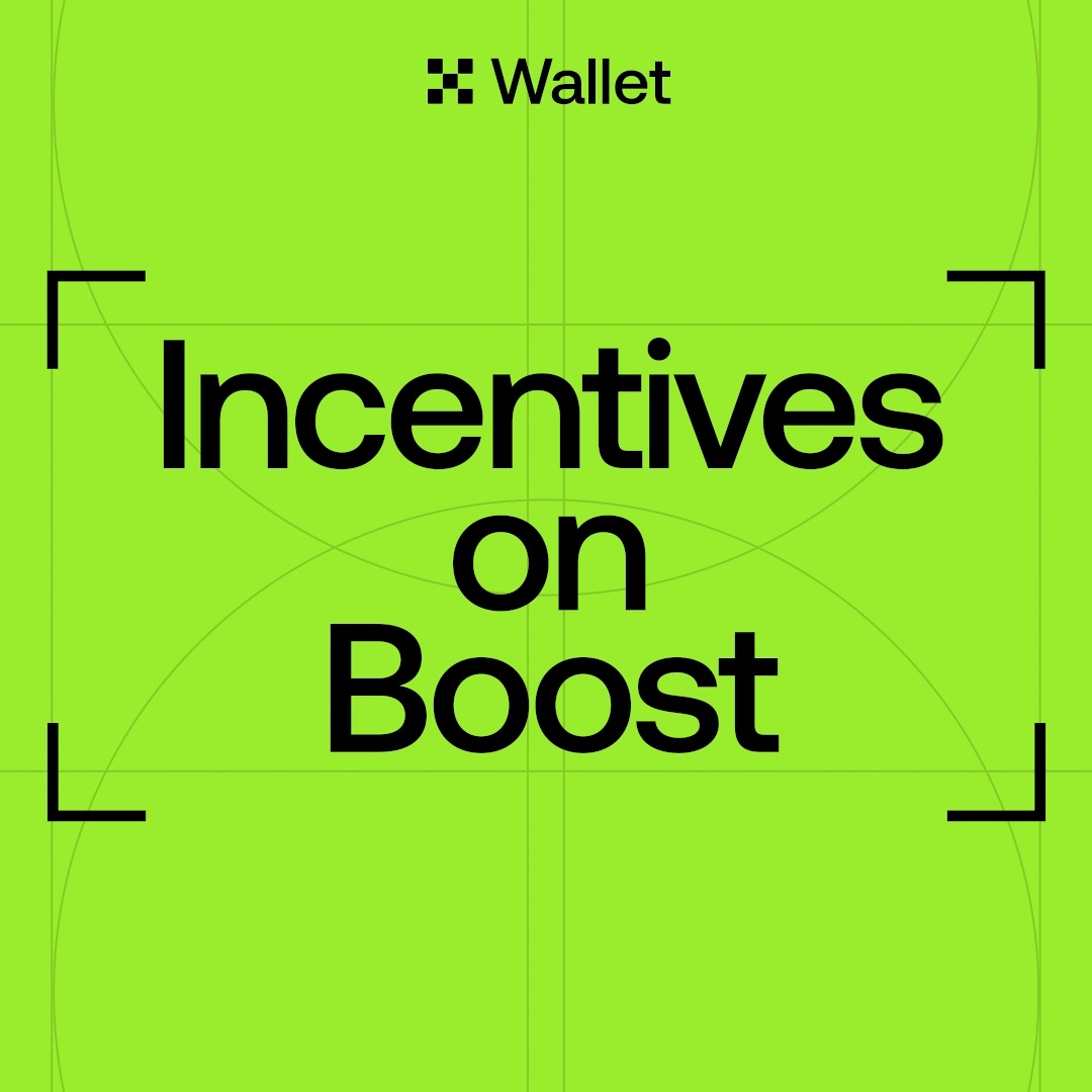 A bright green graphic features the OKX Wallet logo at the top and bold text reading "Incentives on Boost" framed by corner brackets. The image visually promotes the post's announcement of the $4.77M distributed through the Boost program in June, reinforcing the message of rewarding quality projects on the OKX DEX.