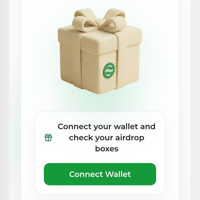 A 3D illustration of a gift box with a bow features the dappOS logo and the text "Connect your wallet and check your airdrop boxes" above a green "Connect Wallet" button, representing the $DOS airdrop eligibility checker.