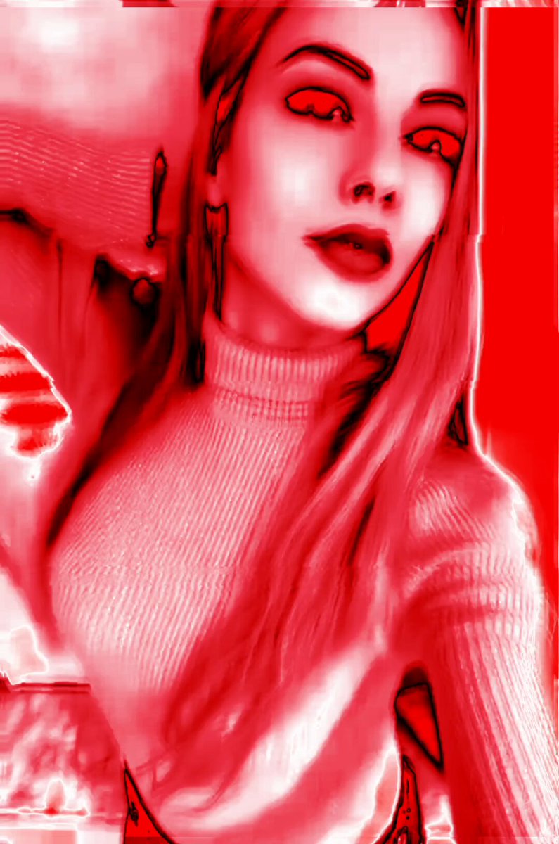 The image features a woman with striking red hair wearing a white shirt, posing while having her photo taken. She appears to be a model or potentially an artist collaborating on a project where their work seamlessly merges into one another. The background of the picture is black and is used to create a filter that adds an artistic touch, making it appear as if she's standing in front of a window with red curtains. This photo has been shared on @CipherVoss' Instagram page for the purpose of promoting their collection of such pieces, with the caption highlighting the unique aspect of this particular image.