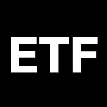 Bold white "ETF" text centered on a solid black background.