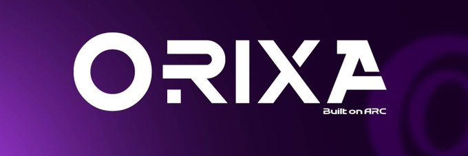 The Orixa logo is displayed in white text on a purple gradient background with the tagline 'Built on ARC'.