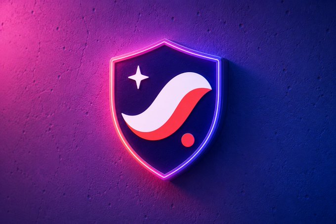A glowing neon shield with a stylized swoosh design and star icon is mounted on a textured purple wall, symbolizing digital protection. The vibrant pink and blue lighting reinforces the "Push for Privacy" message, visually conveying strength and security in the digital realm.