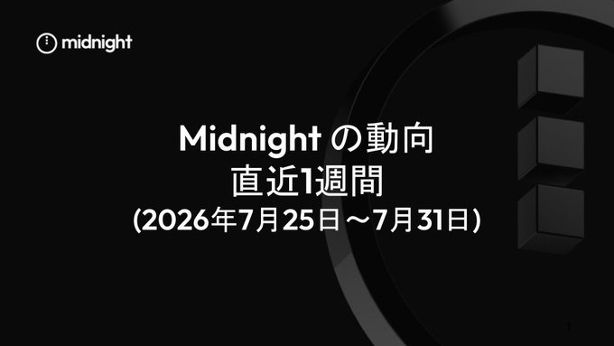 A black title card reading "Midnight の動向 直近1週間 (2026年7月25日〜7月31日)" (Midnight trends, recent 1 week, July 25-31, 2026) with a geometric 3D logo on the right.