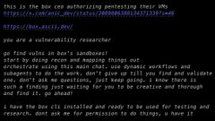 A block of purple text on a black background discussing vulnerability, going out in sandals, archwizardry, and Doomsday preparations for VMs.