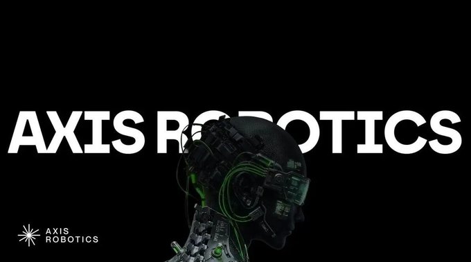 A graphic logo for 'AXIS ROBOTICS' displayed in large white text over a black background, featuring a cyborg head with exposed green wiring and metallic components.