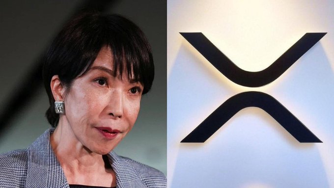 A split image showing a woman with short dark hair on the left and the black XRP (Ripple) cryptocurrency logo on the right.