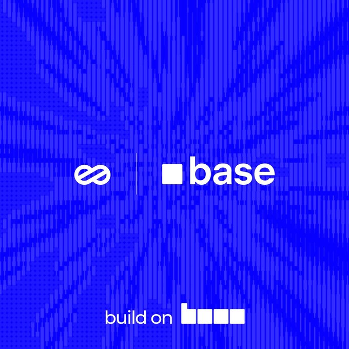 The image features a blue background with white text, including the words "Base" and "Build On". The text is arranged in a way that makes it easy for viewers to understand the content of the image. The main focus of the image is on the concept of building on Base networks, as indicated by the text "base" and "eitherway AI", which suggests that this expansion could be related to artificial intelligence or machine learning. The image also includes a logo for the company "base" along with the words "build on" and "Base".