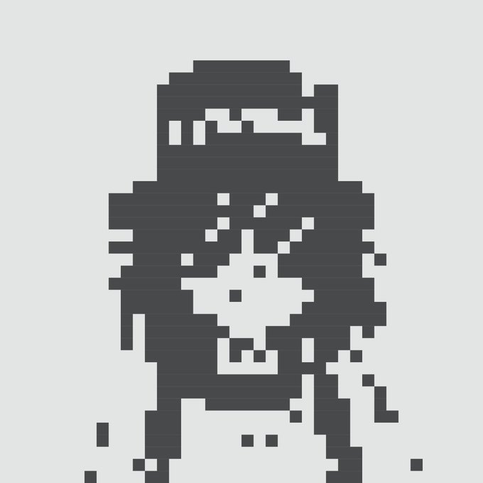 A pixelated black and white illustration of a hooded figure wearing sunglasses with a pixelated, glitch-like appearance.