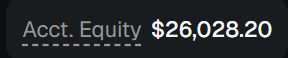A black screen displays glitchy, white distorted text reading 'Acct. Equity $2628820' with vertical lines below.