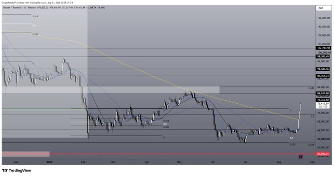 A Bitcoin/TetherUS TradingView chart titled 'BTCUSD' from Binance is displayed, with copyright owned by TradingView.