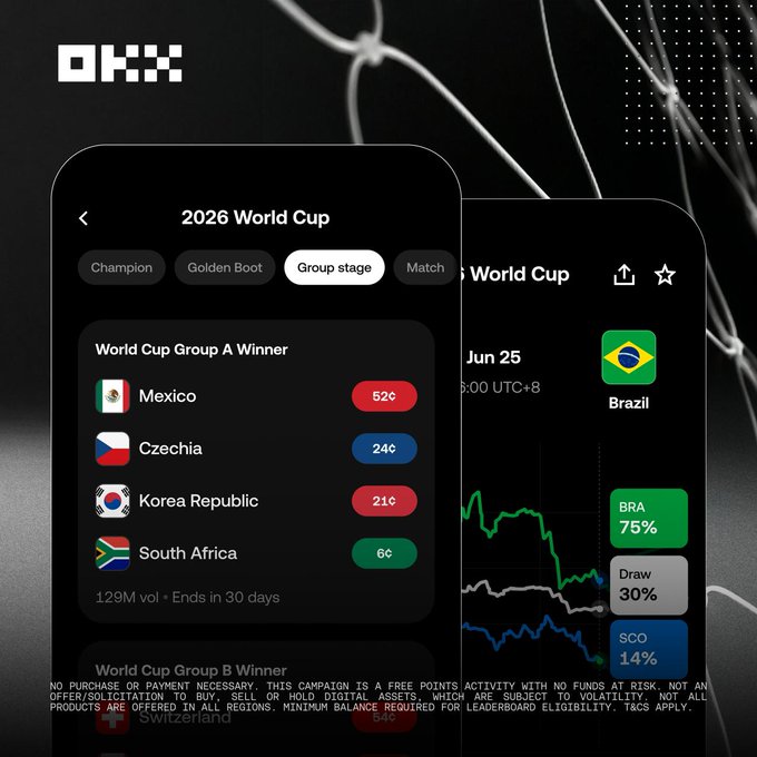 The image shows two cell phones with a World Cup advertisement displayed on them. The phones are positioned side by side, both showing the same information about the event. The text on the phones reads "World Cup" and "2026 World Cup".