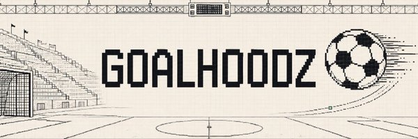 A pixelated black-and-white logo reading 'GOALHOOOZ' featuring a soccer ball flying toward a goal net, set against a stadium background.
