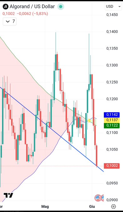 A screenshot of a phone screen displaying an Algo app called "Algo Trading" with a price chart showing a downward trend for US Dollar/Euro, where the symbol for US Dollar is upside down. The text on the screen indicates that there's a huge discount in the market at the moment and it seems to be a good opportunity for users of the Algo app who want to invest in the currency exchange market.