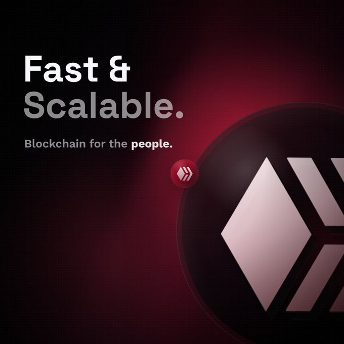 The image features a red circle with a white diamond shape inside, which has the word "Hive" written below it. Below that, there's text that reads "#HIVE blockchain for Web3." The background of the image is black, and in the top right corner, there are two small circles labeled "Fast & Scalable".