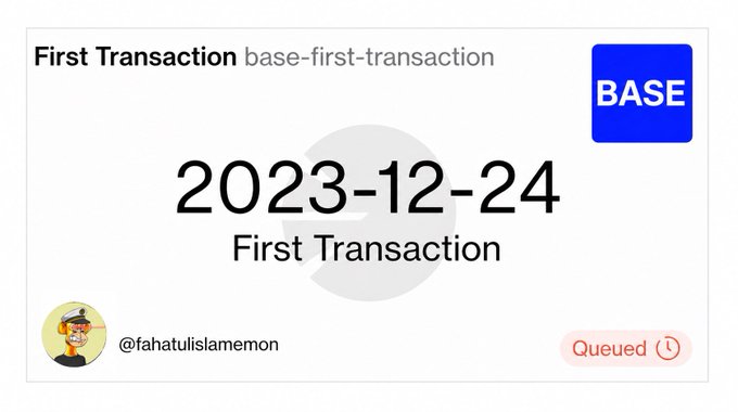 The image shows a white card with black text, which appears to be a receipt or an account statement for a transaction that took place on December 24th, 2023. The text indicates that this was the first transaction of the year, and it is posted by a user named @fahtulislamemoon.