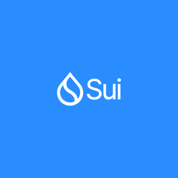A minimalist logo for the Sui blockchain displayed as a white water drop icon next to the word 'Sui' centered on a bright blue background.
