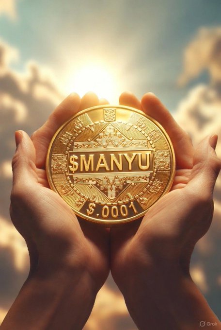 The image features a person's hands holding up a $MANYU coin, which has the word "MANYU" written on it. The background of the photo shows a sky with clouds, creating an interesting contrast between the bright sun shining through the clouds and the golden hue of the coin in the person's hands.

The post that accompanies this image is titled "$MANYU is the shining star". This title suggests that the $MANYU coin holds some significance or importance, possibly related to a particular event or achievement. The combination of the sunlit sky and the golden coin creates an intriguing visual effect, drawing attention to both the coin and its surroundings.