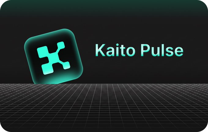 A digital banner displays the text 'Kaito Pulse' next to a glowing teal icon against a dark background with a grid floor.