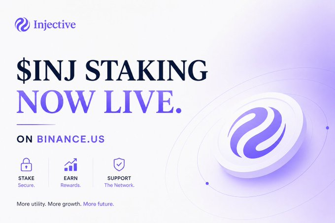 The image features an advertisement for a new feature that supports injecting funds into a cryptocurrency wallet. The text on the image reads "INJ Staking is now officially supported on Binance.US", indicating that this feature has been added to the platform, and it's available for users who want to invest in cryptocurrencies. The post also mentions that the feature is tied to the growth of the entire Injective ecosystem, which highlights how this new addition can benefit other users as well.