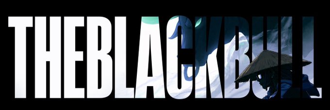 A banner featuring the text 'THEBLACKBULL' in large white letters overlaid on an anime-style character wearing a straw hat.