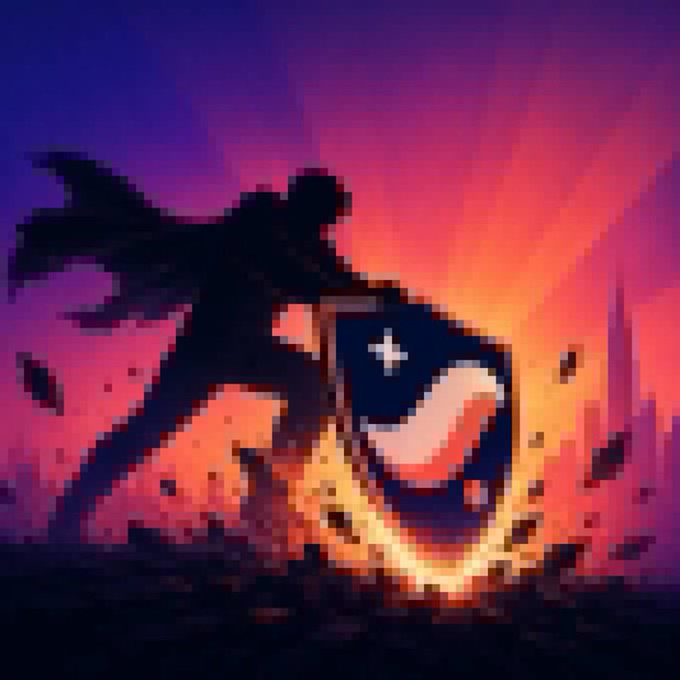 The image features a man holding a shield with a flag on top of it, set against an orange sky. The background shows buildings and rubble, suggesting that they are in ruins or under attack. The caption reads "we’ve been in the shadows building. Now the shadows ARE the product. strkBTC is live on Starknet. Your Bitcoin. Your business. Nobody else's." This implies that the man with the shield might be a leader or protector, and his actions are causing chaos and destruction around him. The image could be related to cryptocurrency or blockchain technology in some way, as it uses the term "strkBTC" which stands for "starknet".
