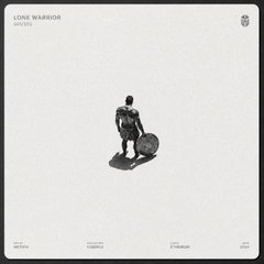An album or single cover titled 'LONE WARRIOR - IZ*ONE' featuring a small black figurine of a warrior holding a shield on a white background.
