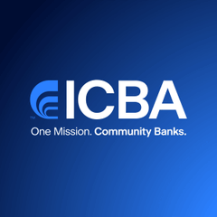 The ICBA logo on a blue background with the tagline 'One Mission. Community Banks.'