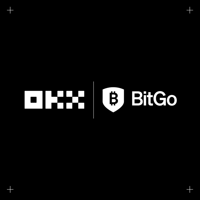 The image displays the OKX and BitGo logos side by side on a black background, visually representing the partnership between the two cryptocurrency firms. The pairing of logos reinforces the post's announcement of expanded institutional integration between OKX's liquidity and BitGo Singapore's regulated custody services.