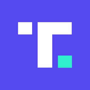 A blue logo featuring a stylized white "T" shape alongside a small teal square on a vibrant blue background, representing the Truth Social brand associated with the Cronos $CRO Yield Maximizer ETF mentioned in the caption.