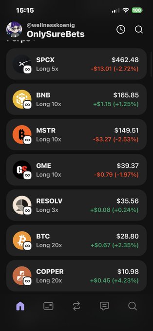 The image shows a phone screen displaying a list of cryptocurrency names, prices, and symbols along with their current values. The text "Ich hab in 15min kein Geld für dca Bin all in mit Marge aber möchte spacex net sell erst wenn ich seh ok wow" is present on the screen. This post seems to be discussing various cryptocurrency trading strategies and their performance, with a focus on Bitcoin and other cryptocurrencies.