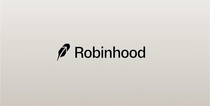 The image displays the Robinhood logo featuring its signature feather icon alongside the "Robinhood" wordmark in black text on a light gradient background. This visually anchors the post's discussion of Robinhood's strategic push toward blockchain-based tokenization and bringing stocks on-chain.
