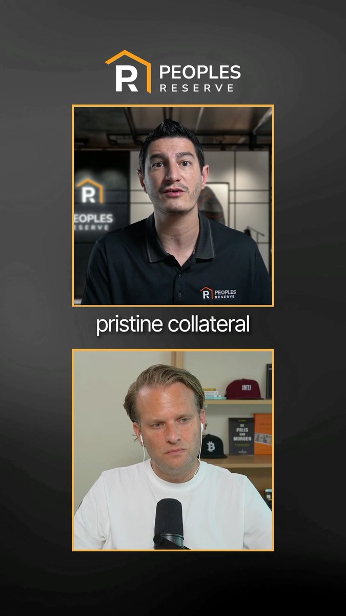 A split-screen interview from Peoples Reserve featuring two men in polo shirts, with the text 'pristine collateral' displayed between them and the Peoples Reserve logo at the top.
