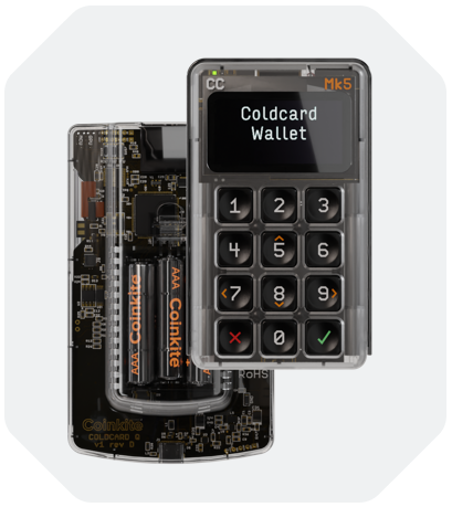 The image displays two Coinkite Coldcard Wallet Mk5 hardware wallets, with one fully assembled showing its keypad and screen displaying "Coldcard Wallet," while the other is partially disassembled to reveal its internal circuit board and components. The post references a hardware wallet hack resulting in $38M in losses, and the image illustrates the type of physical cryptocurrency storage device at the center of that security concern.