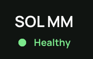 A status indicator on a black background shows 'SOL MM' marked as 'Healthy' with a green dot.