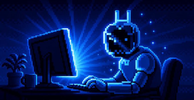 A pixel art character with bunny ears types at a glowing blue computer monitor, fitting the coding/tech theme of the whitelist post offering 10 redemption codes (8MHCR-P0S0B, 36BZJ-FEVHB, P74D1-6MQ0C, R1BE9-YRNY6, 3R241-K0C8A, HSFB8-2QNBQ, GRMJF-K1AGZ, QH37W-N2JJ7, J5W55-E0QWD, TNV19-5FKEP) for access to orvohoods.xyz/whitelist.