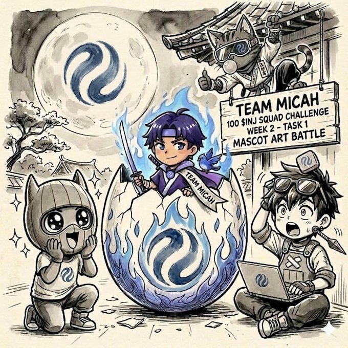 The image features a cartoon illustration of a group of children with a large blue and white fire-like object at its center. The children are wearing costumes, including a hat and glasses, and appear to be engaged in various activities such as playing or working together. A laptop is also present in the scene, suggesting that they might be using it for research or communication purposes related to their mission.

The post includes text about a team of children named Micah, who are part of a squad and are currently on a mission. The post also mentions that Micah's mascot character was created by Luke Shaw and is ready to lead the charge alongside Micah in crafting the future of this squad.