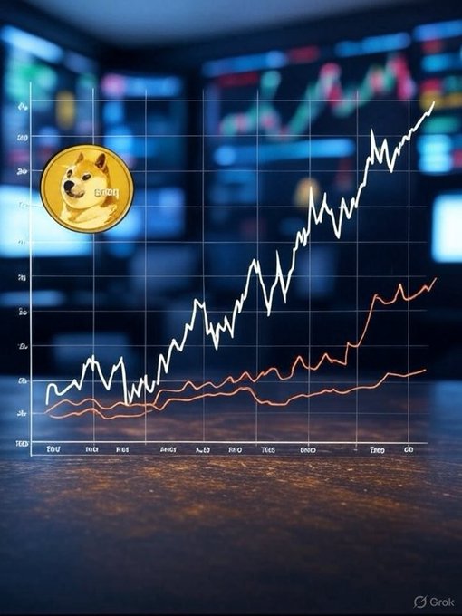 The image features a chart showing the growth of a Dogecoin coin's value over time, with an upward trend represented by a line graph that begins at 0.55 cents in January 2011 and goes up through February 2012, reaching a peak of 60 cents in February 2013. The chart is displayed on a computer screen background, with a dogecoin symbol positioned above the curve representing the Dogecoin's value.