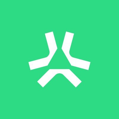 A simple logo consisting of a white stylized 'A' or connected angular shapes on a solid green background.