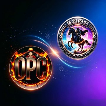 A promotional graphic featuring two circular emblems: one labeled 'OPC' with a pirate figure surrounded by flames, and another showing a knight on horseback with Chinese characters '荣耀回归' (Glorious Return).