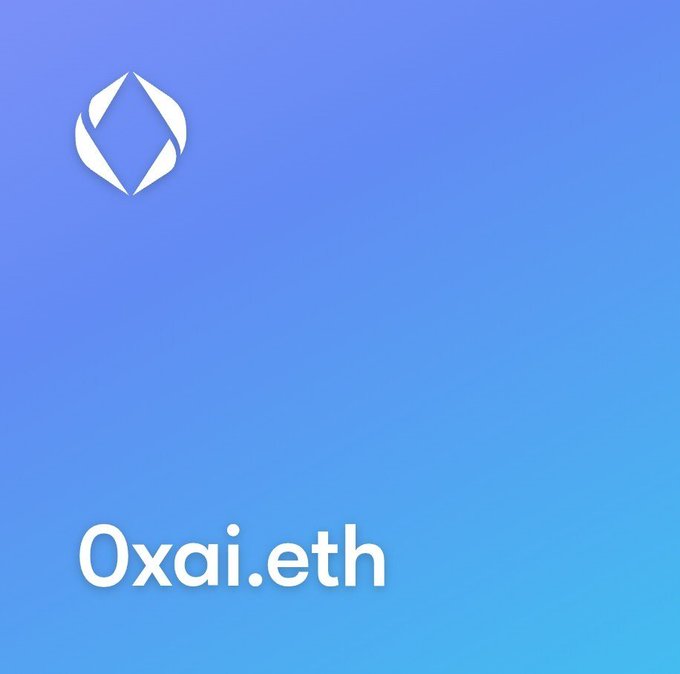 A blue gradient background with a white Ethereum logo and the text "0xai.eth".