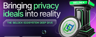 A promotional banner for Beldex with the text 'Bringing privacy ideals into reality' and 'THE BELDEX ECOSYSTEM DEEP DIVE' alongside an illustration of a machine.