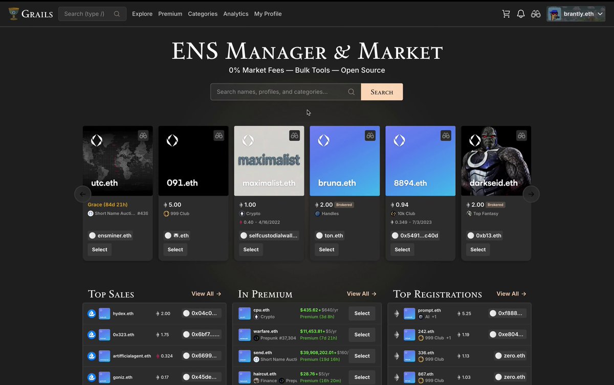 The image shows a desktop computer screen displaying an ENS Manager & Market website. The focus of the image is on the site's navigation bar where users can select different options such as "ENDS" or "MENU". The site also features a list of songs, with two of them being displayed prominently - one titled "ENDS manager and market" and another titled "MACHRAZET". A button is visible at the bottom right corner that says "Select All", which could potentially be used to check names on the site. Overall, the image suggests an organized interface for managing one's ENS domain portfolio or browsing through a music library with multiple songs available.